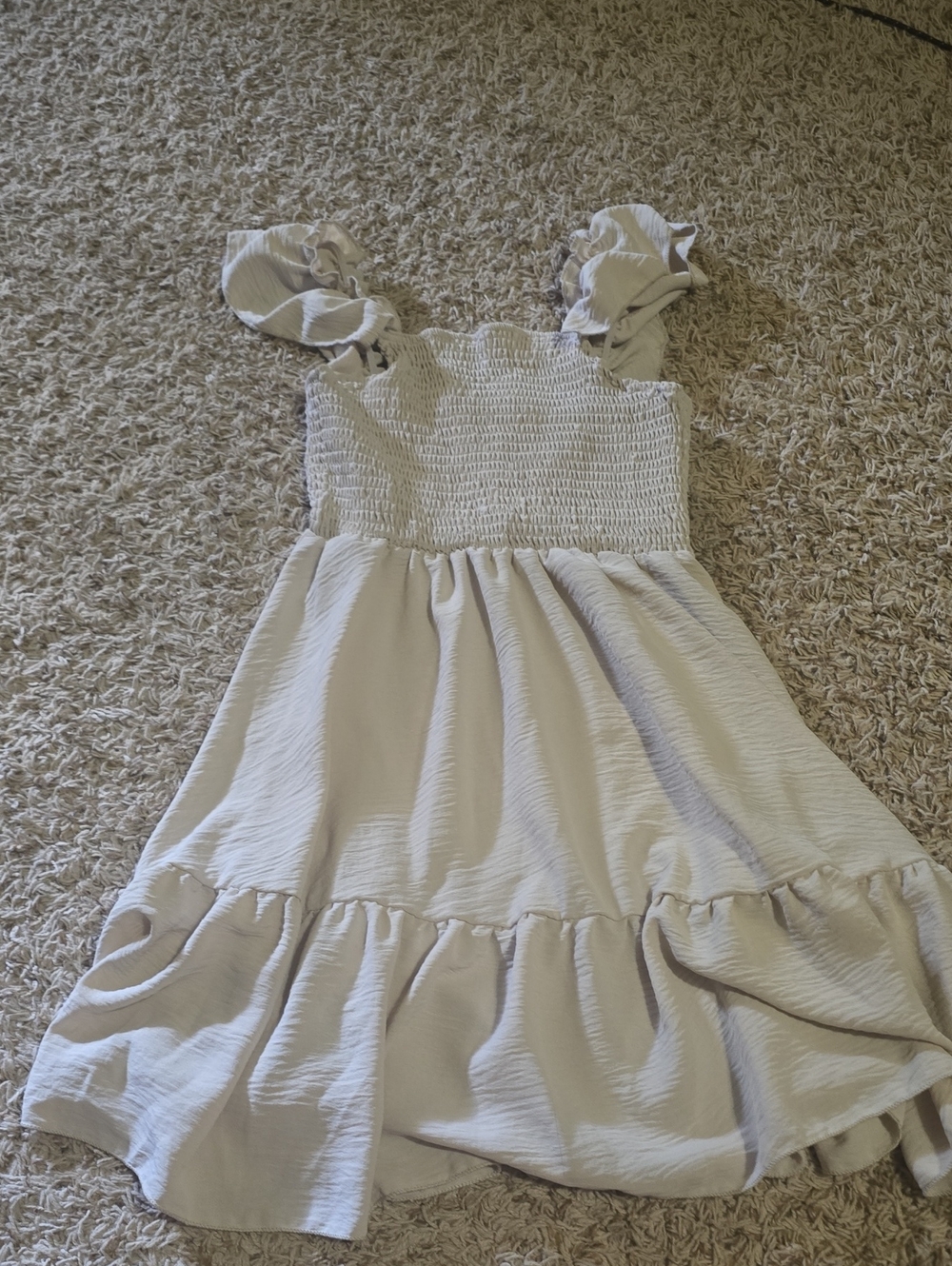 Girls Ruffled Smocked Sundress - Light Beige
